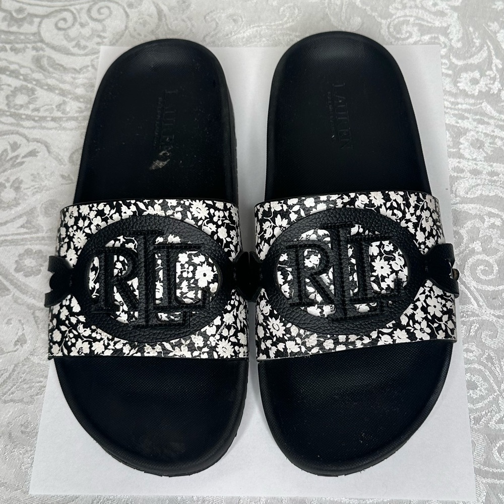 Lauren Ralph Lauren Black and White slide sandals